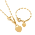 Set collana e bracciale in acciaio inossidabile dorato con ciondolo a cuore e chiusura OT - Stile Catena a Cuore Dorato (KS140874-Z)