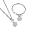 Silver hip-hop jewelry set featuring coin pendant necklaces and paperclip chain bracelets - Silver Queen Coin Set (KS140891-Z)