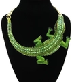 Macro detail of a large vintage crocodile necklace with green rhinestones on gold chain - Green/Gold (Multicolor Crocodile)