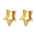 Macro detail of geometric star-shaped gold earrings with brushed metallic texture finish - Pentagram / Gold