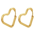 Detailed view of polished heart shaped gold hoop earrings with secure click closure - Polished Heart / Gold