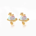 Star and planet gold earrings with iridescent gemstones and crescent moon details - Planet Shape (EH00568)