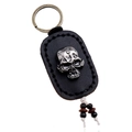 Handgefertigter Leder-Schlüsselanhänger mit Totenkopf, Metallring und Holzperlen - Schwarz