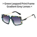 Oversized square sunglasses in green leopard print frame with gradient grey lenses - Green Leopard Frame Gradient Grey Lens