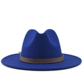 Klassieke koningsblauwe wollen vilten fedora hoed met brede rand en bruine band - Blauw