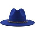 Classic royal blue wool fedora hat with flat brim and vintage jewel beaded band - M (56-58cm) / Blue