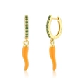Orecchini a cerchio carota in argento S925 con zirconi verdi e smalto arancione - Oro/Peperoncino Giallo / Peperoncino Giallo (Oro)