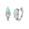 Pendientes de aro en plata s925 con ópalo en forma de gota y cristales de circonita - Oro Blanco