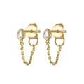 Dettaglio orecchino a catena d'oro con zircone a goccia e perno in argento s925 - Zirconia Bianca (Tono Oro)