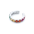 Rainbow micro-pave 18K silver plated ear cuff with colorful round zircon stones - 14 (Silver Rainbow CZ Row) / Single Piece