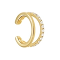 Double layered 18k gold plated ear cuff featuring minimalist lines and white zircon stones - 15 (Gold Double Layer Plain & CZ) / Single Piece