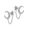 Orecchini a mezzaluna in argento S925 con zirconi incastonati e dettagli in catena pendente - Argento