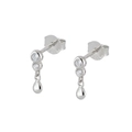 Silver drop earrings with sparkling cubic zirconia and polished metal pendants - Silver