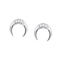 Minimalist S925 silver crescent moon stud earrings featuring three micro-paved cubic zirconia - Silver