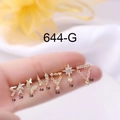 Set of 8 gold stainless steel stud earrings featuring butterfly star and leaf designs - Mixed Geometric Style 1 (1#) / Gold