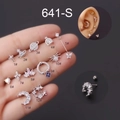 Detailed collection of 12 small titanium steel ear studs featuring celestial and gothic icons - Leaf Wheat Style (11#) / Silver