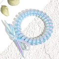 Detail of blue gradient spiral hair tie with a matching bow and iridescent finish - Sky Blue