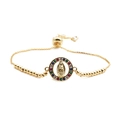 Pulsera de oro Virgen de Guadalupe con circonitas multicolor y cadena ajustable - Estilo de cadena de caja de cuentas