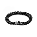 Pulsera cubana para hombre en acero inoxidable negro mate con hebilla engastada en cristales - Negro Con Diamantes (10mm)