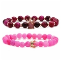 Bracciali di perline occhio di tigre e agata con ciondoli a corona in zircone - Set A Corona Occhio di Tigre (Occhio di Tigre Rosso Viola Scuro + Agata Venata di Drago Rosa)