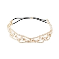 Diadema elegante de encaje con perlas doradas y banda elástica negra - Encaje blanco