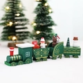 Green wooden Christmas train set with four carriages and gold snowflake patterns for decor - Green