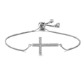 Bracciale regolabile in argento con croce e scintillanti pietre di zirconia AAA - Platino