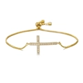 Elegante bracciale a croce d'oro regolabile per donna con zirconi AAA e catena a scatola - Oro