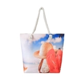 Minimalist canvas beach tote bag with red flip-flops print and rope handles - Pink Slipper