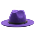 Classic purple wool fedora hat with black leather belt and gold buckle for women - M (56-58cm) / Purple