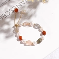 Minimalist aventurine and pearl beaded bracelet with adjustable gold slider clasp - Pearl Mixed Rutilated Quartz