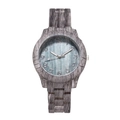 Bamboo pattern wood watch with dark grey wooden strap and light blue dial on white background - Gray