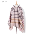 Pink plaid hooded poncho wrap with fringe detailing for autumn and winter fashion - DP2-07# Light Pink Plaid