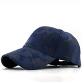 Navy blue camouflage faux suede baseball cap with adjustable strap and curved brim - Adjustable / Navy Blue