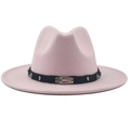 Chapeau fedora en laine rose clair avec ruban ethnique, plaque scorpion et perles - Rose