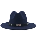 Chapeau fedora en laine bleu marine avec plaque scorpion et bande ethnique turquoise - Bleu marine
