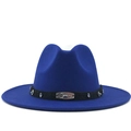 Royal blue wide brim fedora hat with black woven band and silver scorpion buckle - M (56-58cm) / Blue