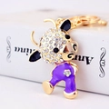 Cute golden ox keychain with purple enamel and sparkling white crystal rhinestones - Purple Ox