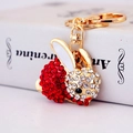 Exquisite crystal rabbit keychain with red and white rhinestones and gold-plated hardware - Red Rabbit