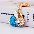 Exquisite rabbit keychain in gold finish with blue and white rhinestones - Blue Rabbit