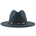 Detail of dark grey fedora hat with leopard print band and golden star metal ornament - Dark Gray