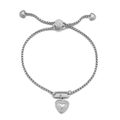 Bracciale regolabile in catena argentata con ciondolo a cuore e cursore in cristallo - Stile Cuore Texturizzato Acciaio (KB150891-Z)