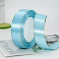 Sky blue satin ribbon roll with metallic gold edges for gift wrapping cakes - One Roll 22 Meters Long / Sky Blue