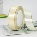 Roll of 2.5cm cream white satin ribbon with gold stitched edges for gift wrapping - One Roll 22 Meters Long / Beige