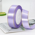 Purple satin ribbon with gold stitched edges for gift wrapping and cake boxes 2.5cm - One Roll 22 Meters Long / Light Purple