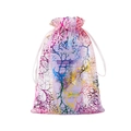 Sheer organza gift bags with colorful coral patterns and drawstring closure for jewelry - 7*9cm / Pink