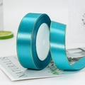 Lake blue high-density satin ribbon with gold stitched edges for gift and cake packaging - One Roll 22 Meters Long / Teal