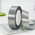 Elegant 2.5cm grey satin ribbon with gold metallic edges for gift wrapping - One Roll 22 Meters Long / Gray