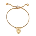 Bracciale regolabile a catena box dorata con cuore e chiusura a cursore in zirconi - Stile Cuore Bordo Ondulato Oro (KB150890-Z)