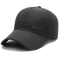 Quick-dry breathable mesh baseball cap in deep black with sport print for outdoor sports - One Size / Dark Gray